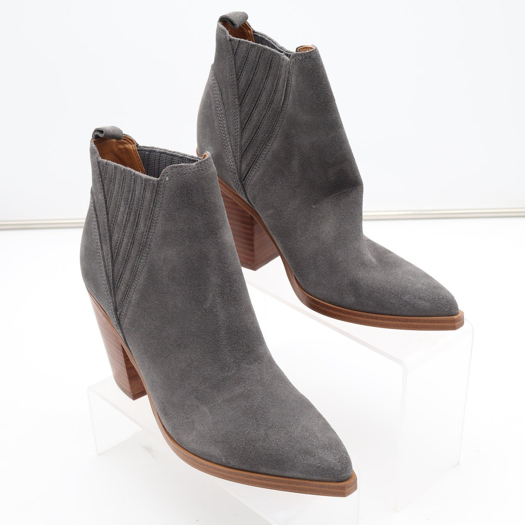 Marc Fisher Gadri Grey Suede Pointed Toe Block Heel Western Ankle Boots 6.5M