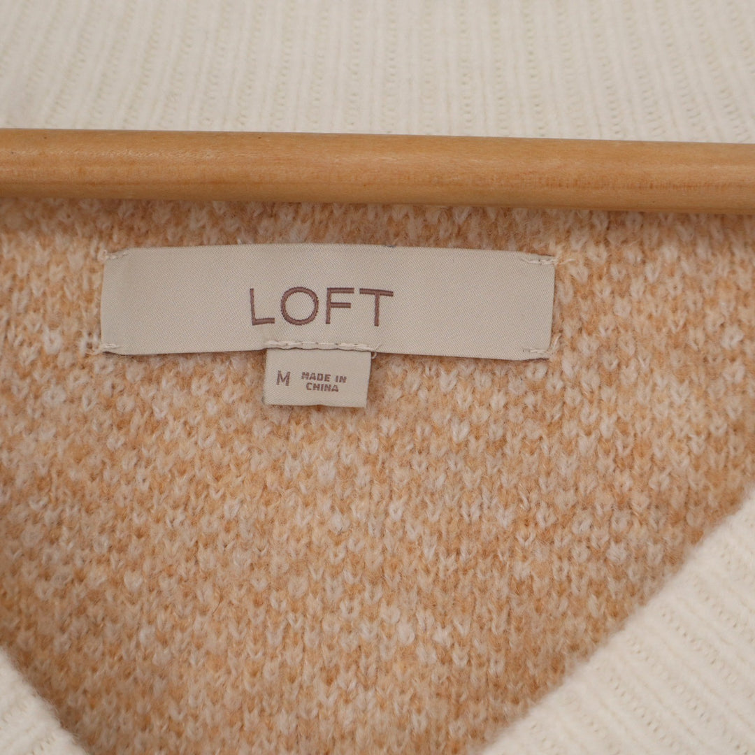 LOFT Womens Tan Leopard Print V-Neck Wool Blend Knit Sweater Size M