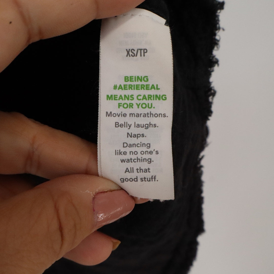 Aerie Black Cotton Gauze Oversized Button Down Distressed Raw Edge Shirt XS