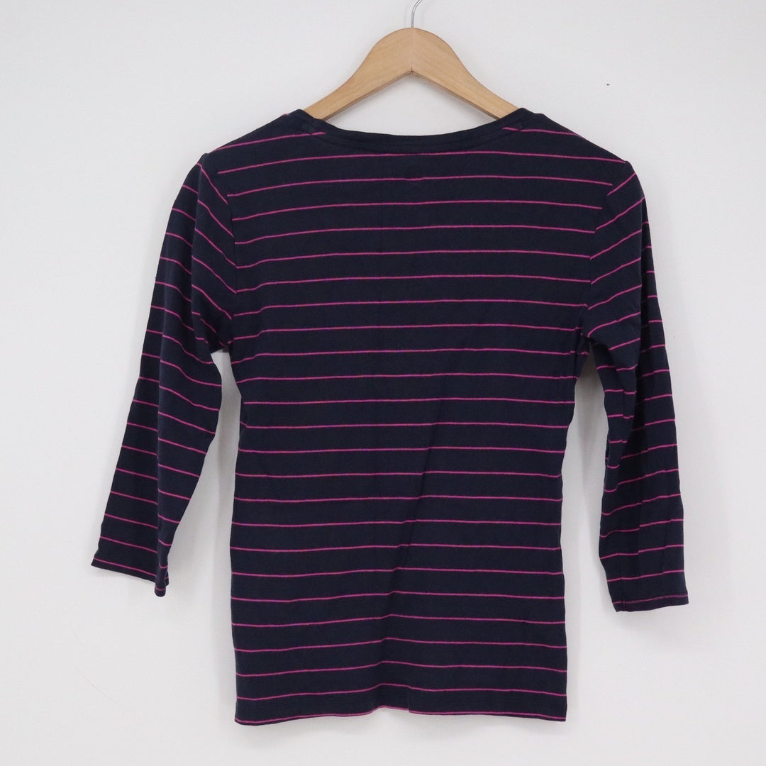 Tommy Hilfiger Womens Navy Blue Pink Striped 3/4 Sleeve Cotton T-Shirt Size S/P