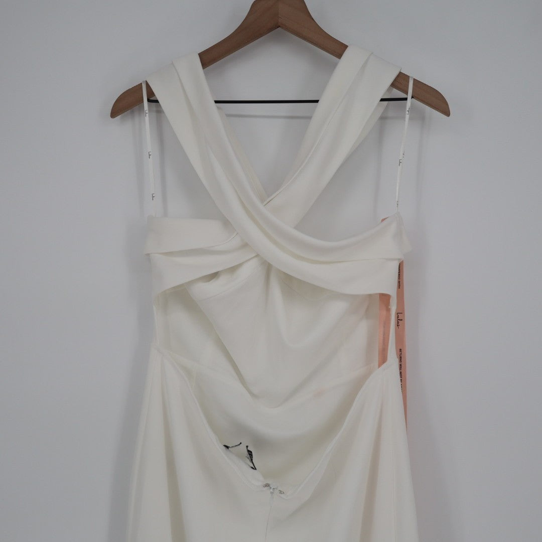 Lulus Head to Cocktail Hour Halter Neck Maxi Dress Womens 2XL White Front Slit