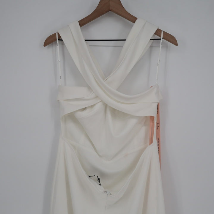 Lulus Head to Cocktail Hour Halter Neck Maxi Dress Womens 2XL White Front Slit
