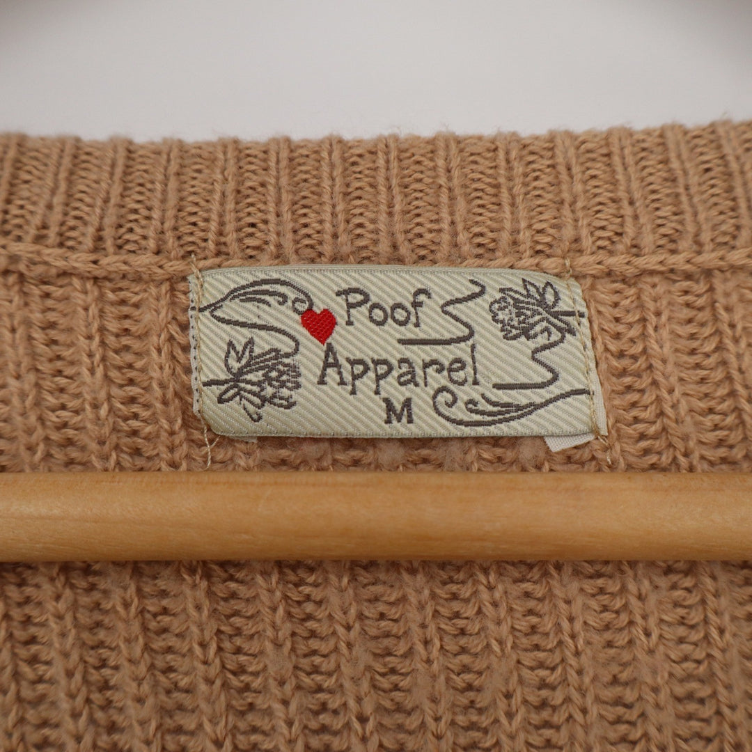 Poof Apparel Womens V-Neck Ribbed Knit Sweater Camel Tan Size M
