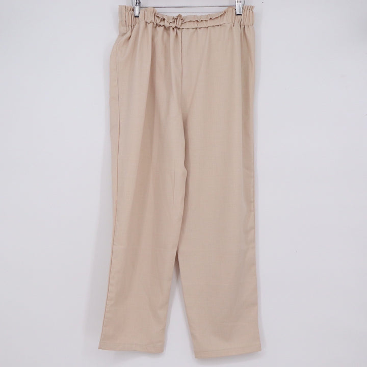 SHEIN Petite Beige High Waisted Pleated D-Ring Belted Trousers Size L