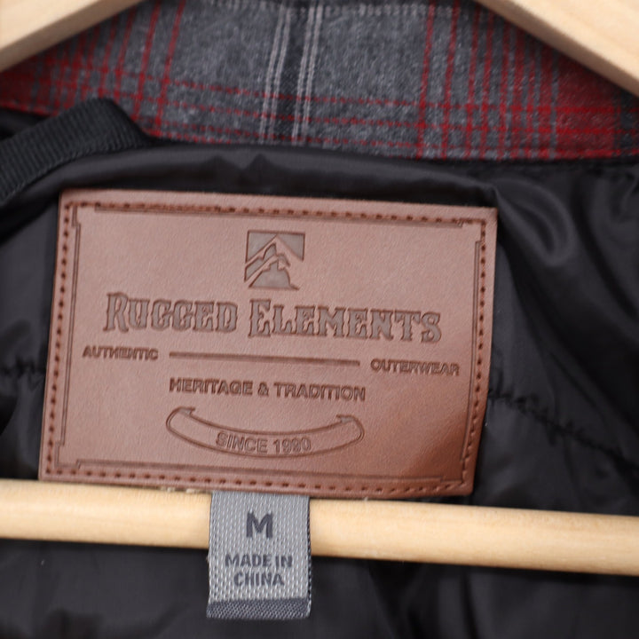 Rugged Elements Mens Red Grey Plaid Quilted Lined Flannel Shirt Jacket Size M