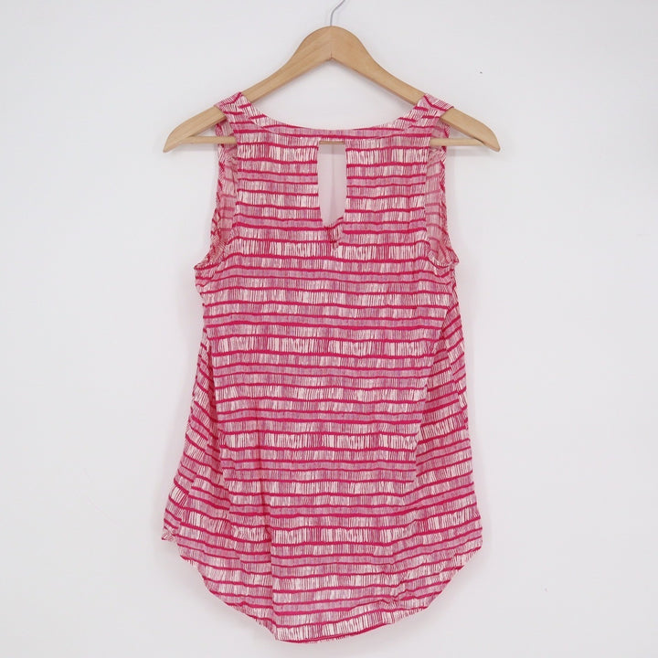 Old Navy Pink Abstract Stripe V-Neck Tank Top Sleeveless Keyhole Small Tall