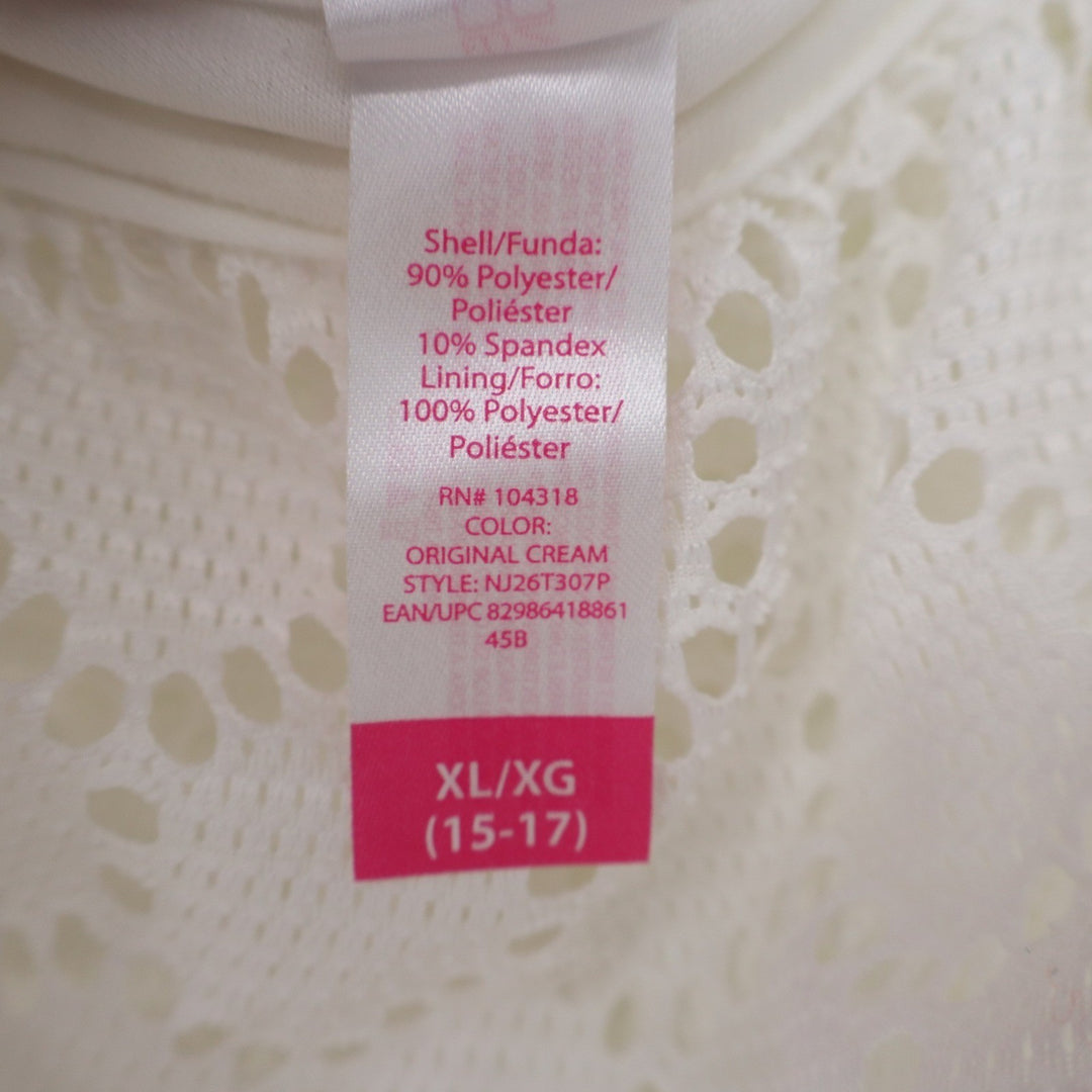 No Boundaries Juniors XL Crochet Lace Dress Cream Cold Shoulder Belted