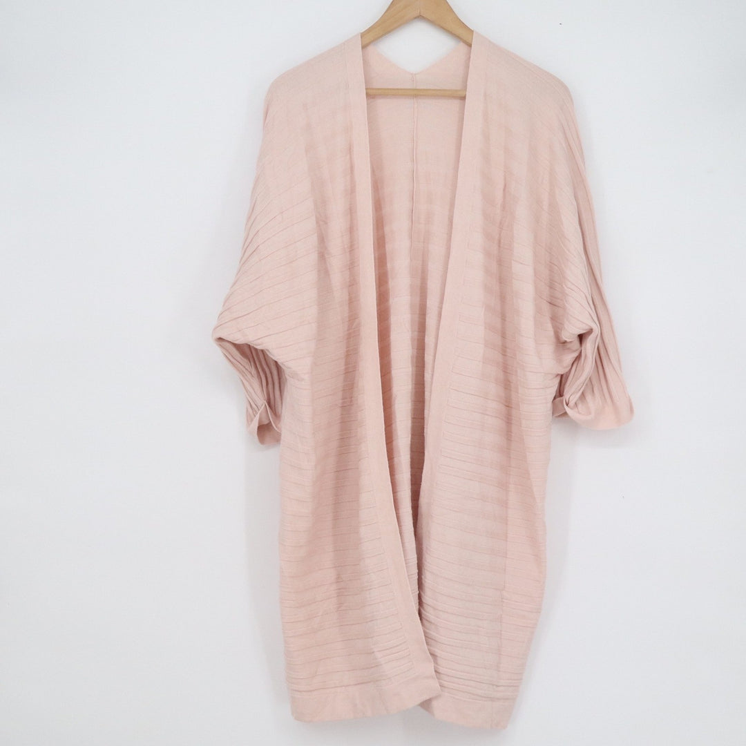 Pink Ribbed Open Front Longline Cardigan Batwing Sleeve Oversized 2XL