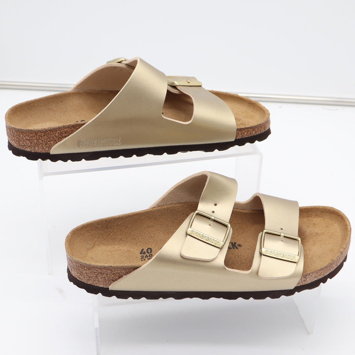 Birkenstock Arizona Metallic Gold Two Strap Slide Sandals 40 L9 M7 NEW