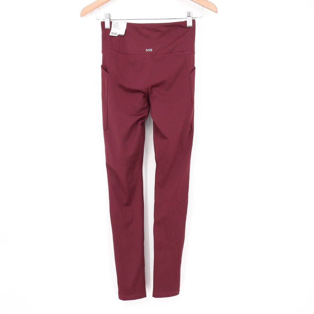 DSG Activate High-Rise Legging Burgundy White Piping Side Pockets Size S NEW