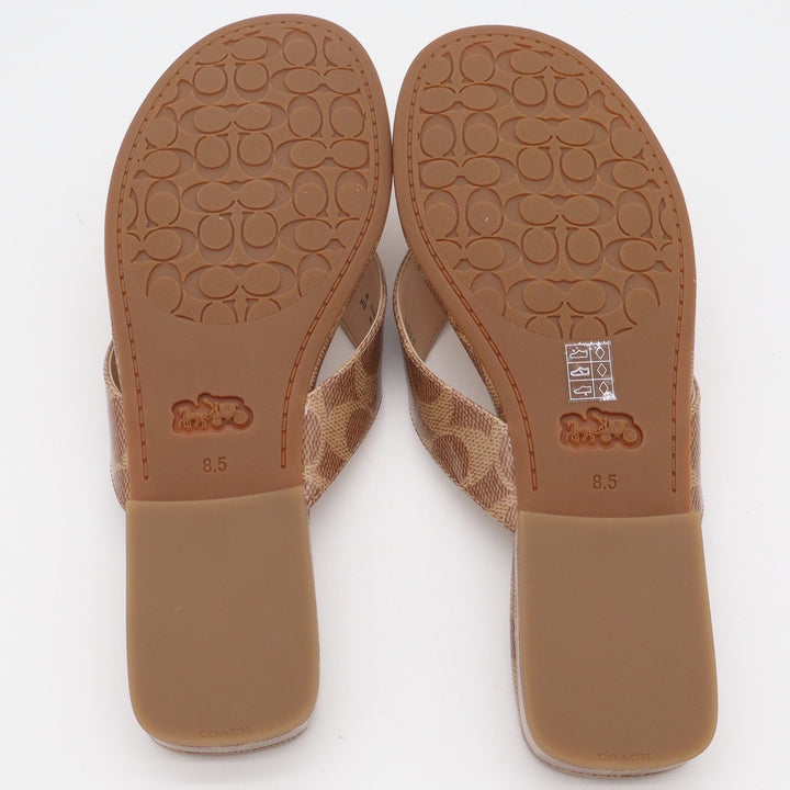 Coach Bridgette Signature Thong Sandals Tan Monogram Flip Flops Women's 8.5B