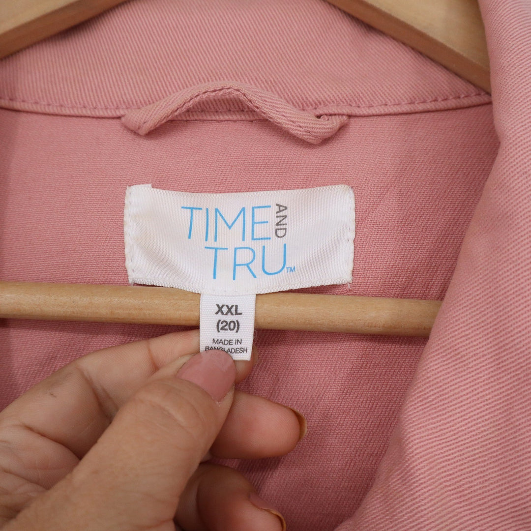 Time and Tru Womens XXL Pink Stretch Denim Trucker Jacket