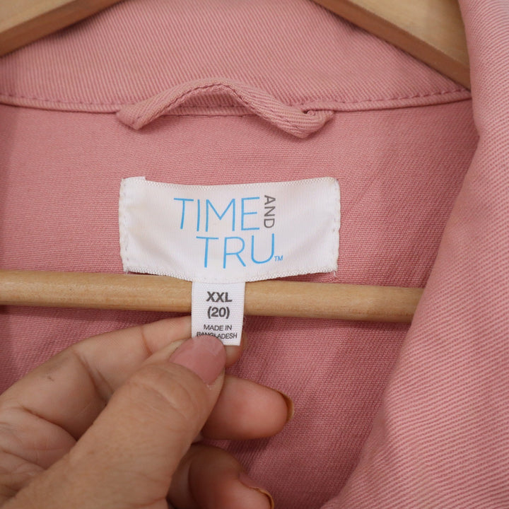 Time and Tru Womens XXL Pink Stretch Denim Trucker Jacket