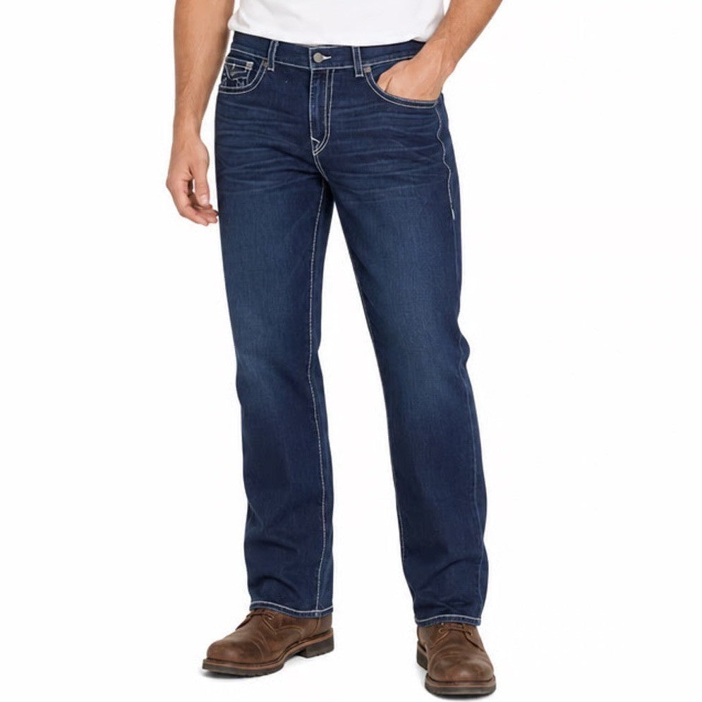 True Religion Jeans Mens 42 Blue Whiskering Denim Cotton Stretch Straight Leg