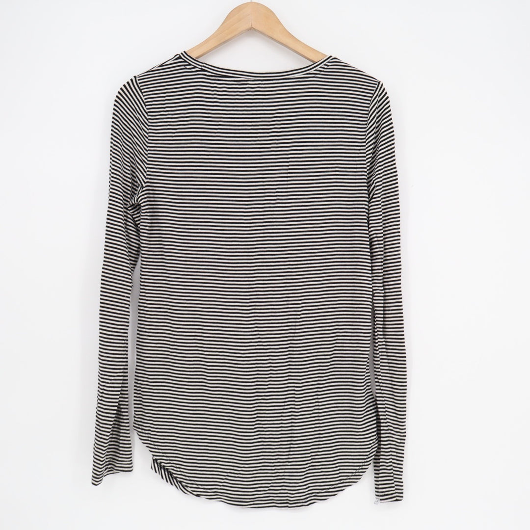 Old Navy Luxe T-Shirt Womens Medium Black White Striped Long Sleeve Round Neck