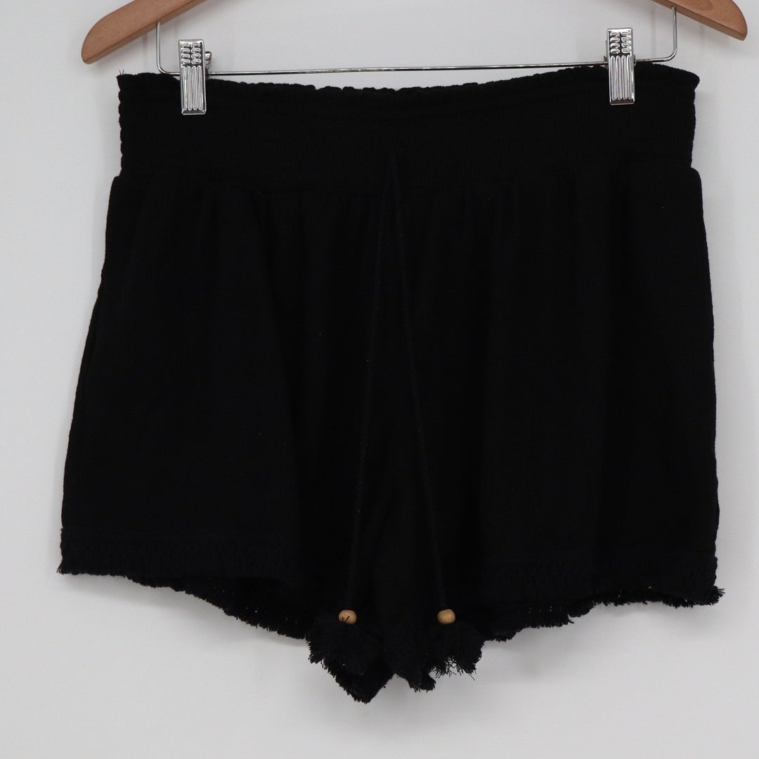 No Boundaries Black Smocked High Waist Tassel Shorts XL 15-17 Boho Frayed Hem