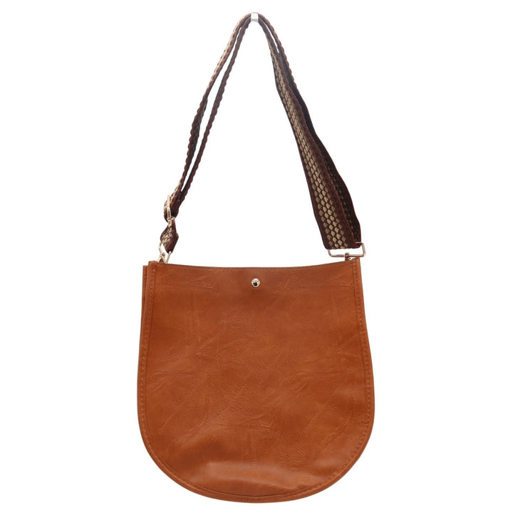 Ahdorned Double-Entry U-Shaped Womens Handbag Brown Shoulder Bag with Pouch