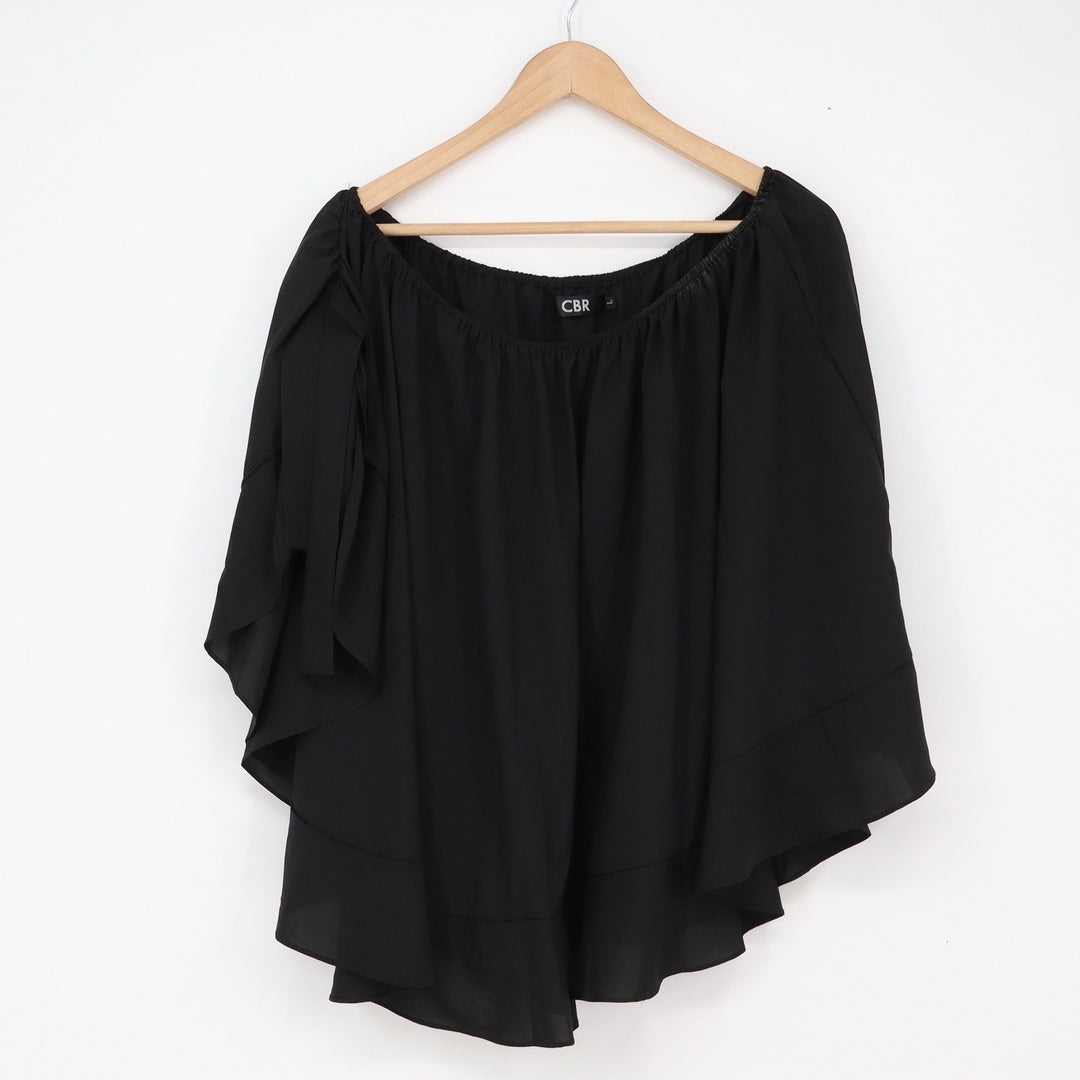 CBR Top Womens L Off-the-Shoulder Black Ruffle Tiered Hem Excellent
