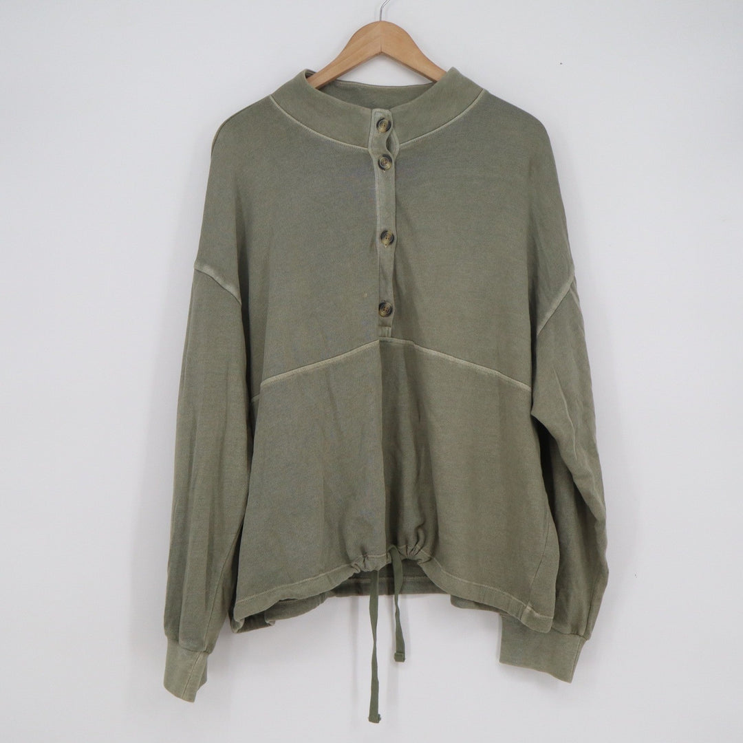 Old Navy Womens XL Olive Green Henley Mock Neck Drawstring Sweatshirt