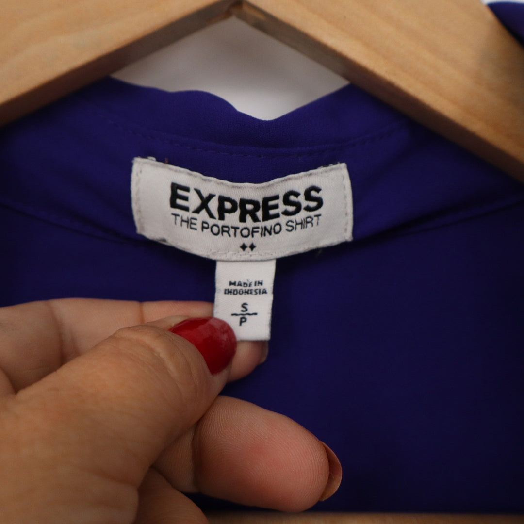 Express The Portofino Shirt Womens Small Purple Roll Tab Sleeve Button Up Blouse