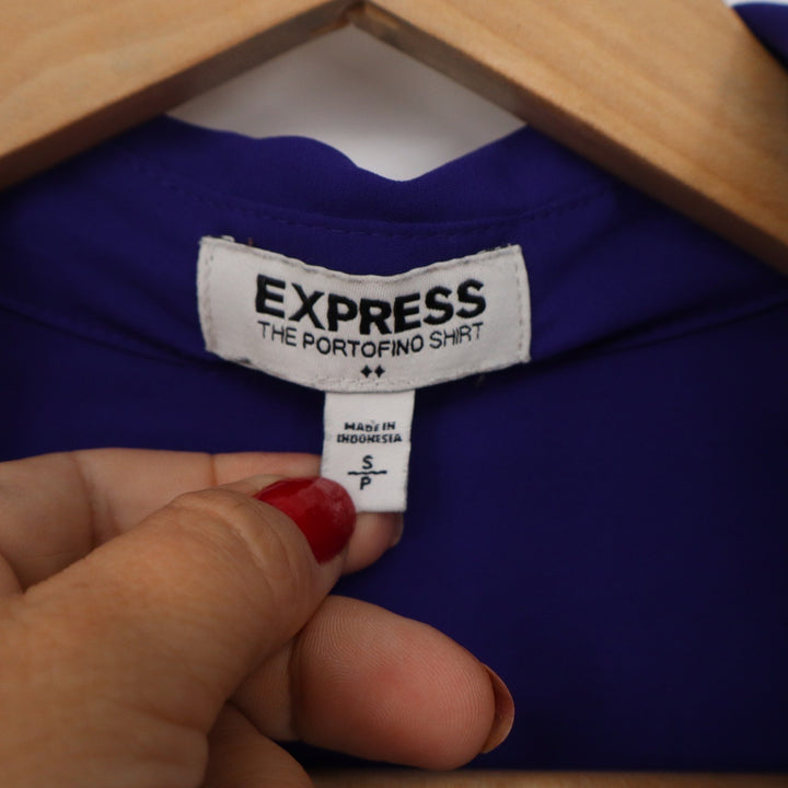 Express The Portofino Shirt Womens Small Purple Roll Tab Sleeve Button Up Blouse