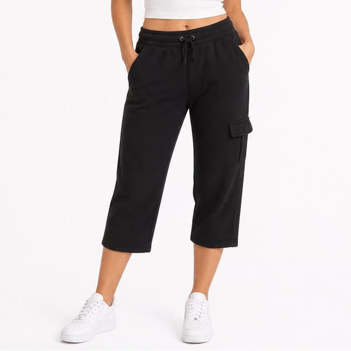 NYL New York Laundry Active Black Wide Leg Cropped Cargo Joggers Pants Size M