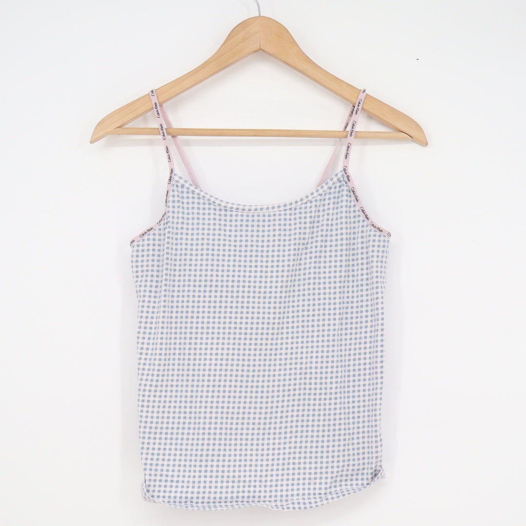 Calvin Klein Womens Blue Gingham Logo Strap Sleepwear Camisole Top Size M
