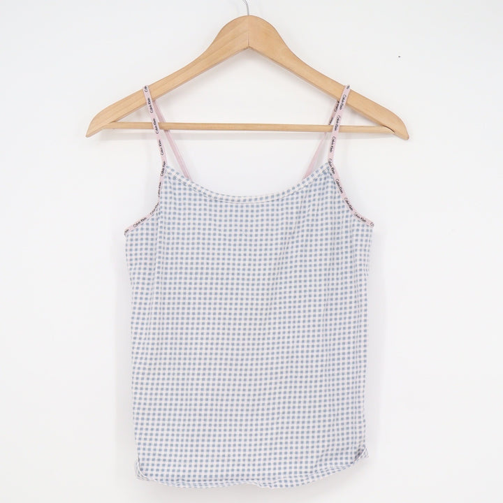 Calvin Klein Womens Blue Gingham Logo Strap Sleepwear Camisole Top Size M