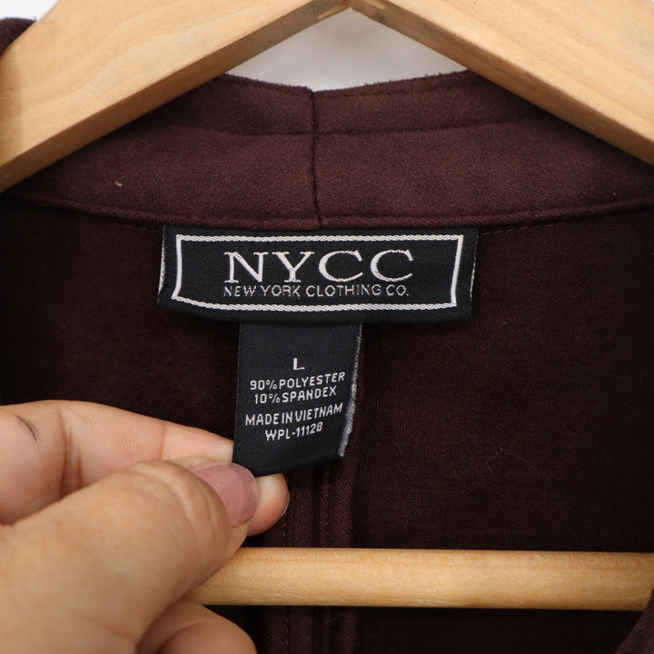 NYCC Brown Faux Suede Open Front Cardigan Jacket Womens Large 3/4 Sleeve Pockets