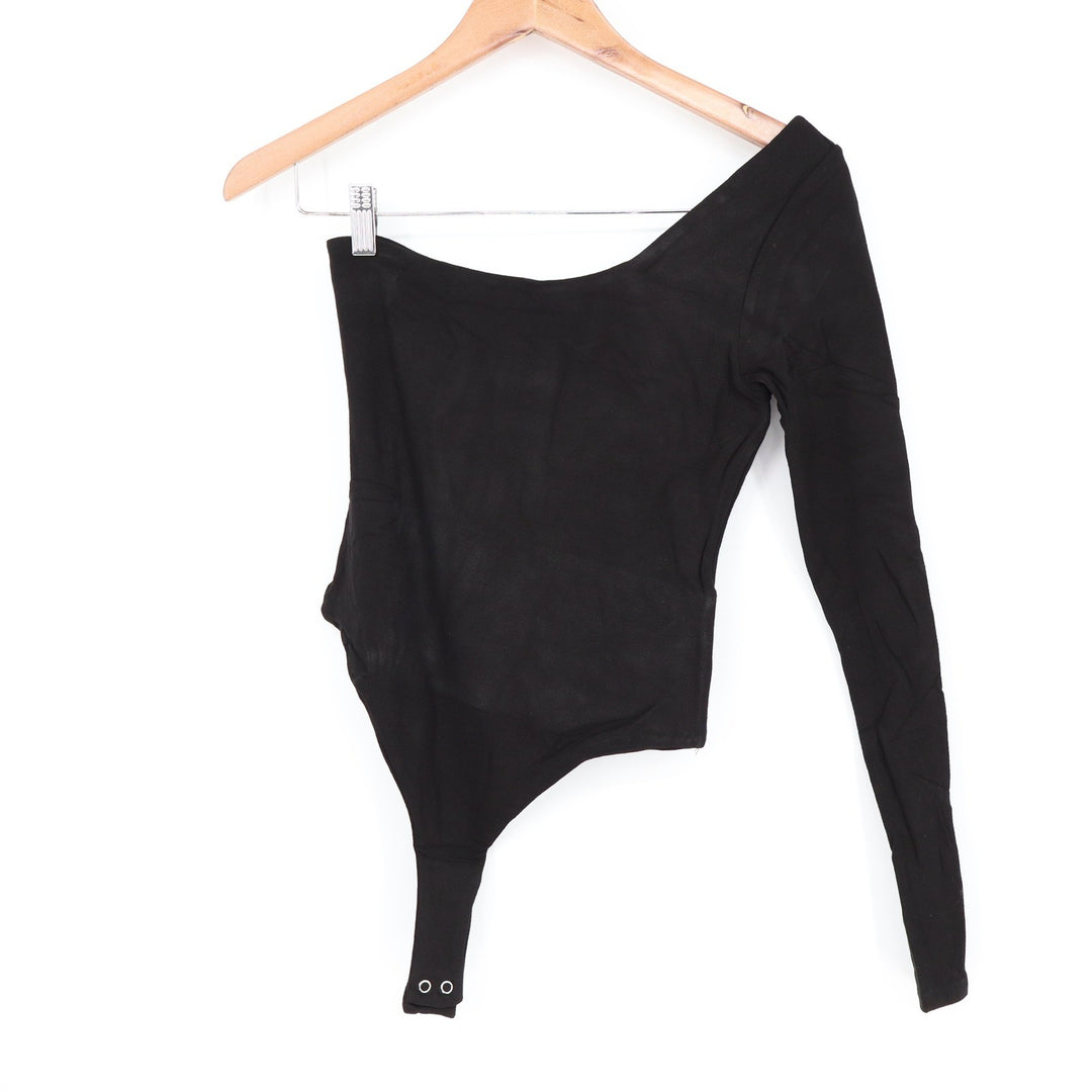 Naked Wardrobe Mens One Shoulder Long Sleeve Bodysuit Black Medium