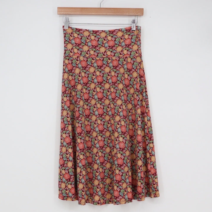LuLaRoe Madison Skirt Womens XS Red Floral Chrysanthemum A-Line Midi Knit