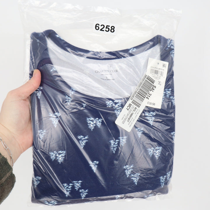 Charter Club Intimates Sleep Shirt Navy Blue Tree Print Stroll Long Sleeve L NEW