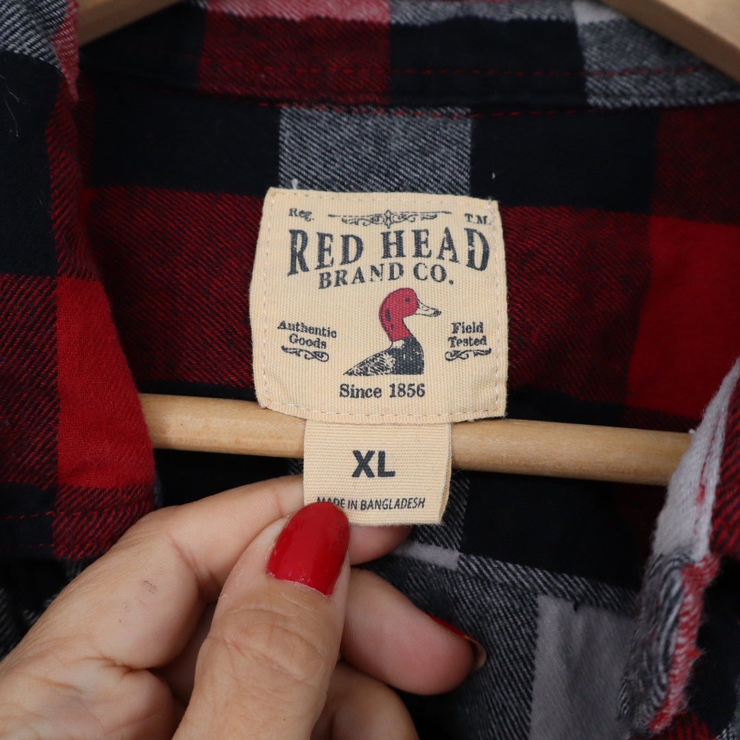 Red Head Brand Co Mens XL Flannel Shirt Red Black Grey Buffalo Plaid Cotton