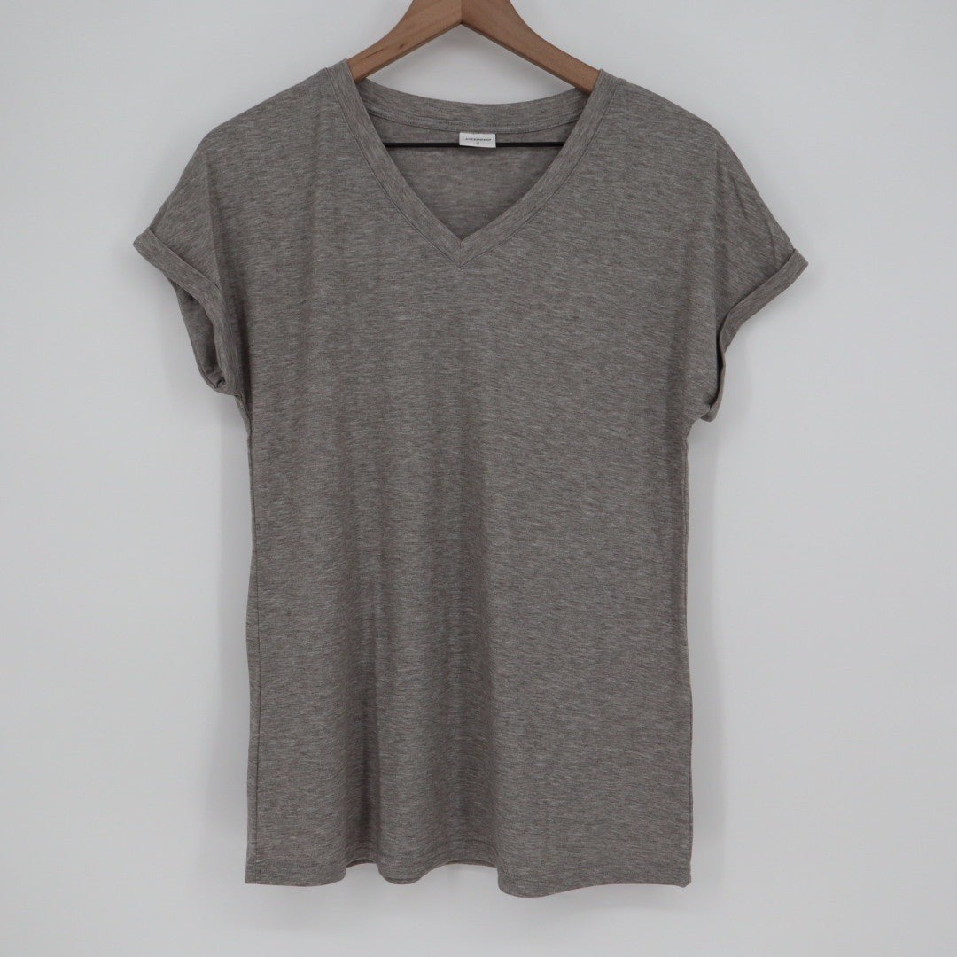 XIEERDUO Gray V Neck T Shirt Size S Rolled Sleeve Casual Everyday Top