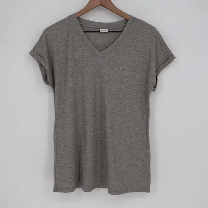 XIEERDUO Gray V Neck T Shirt Size S Rolled Sleeve Casual Everyday Top