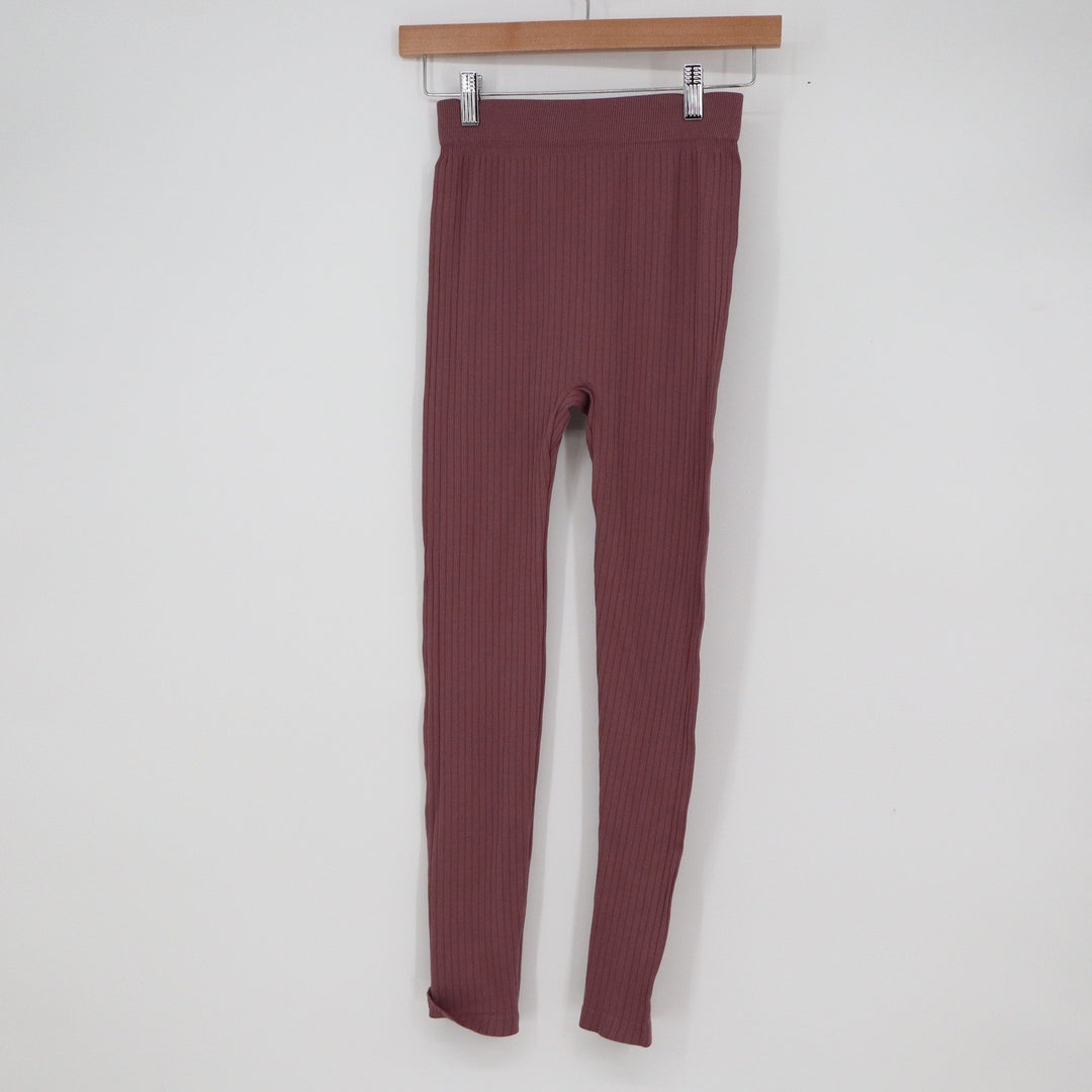 Unbranded Ribbed Knit High Waisted Leggings Mauve Plum Slim Fit Stretch Small
