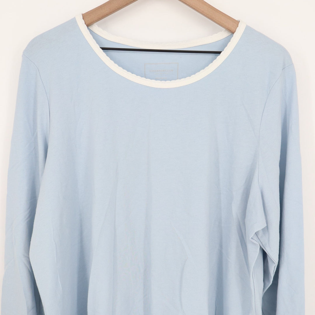 Charter Club Intimates Pajama Shirt Women 2XL Blue Cotton Round Neck Long Sleeve