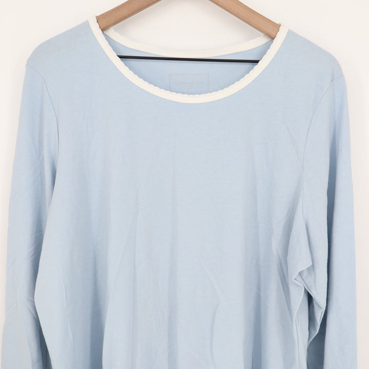 Charter Club Intimates Pajama Shirt Women 2XL Blue Cotton Round Neck Long Sleeve