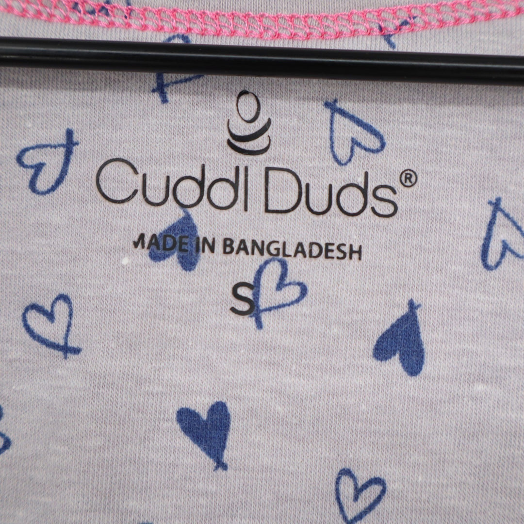 Cuddl Duds Pajama Set Womens Small Gray Blue Heart Print V-Neck Crop Pants 2pc