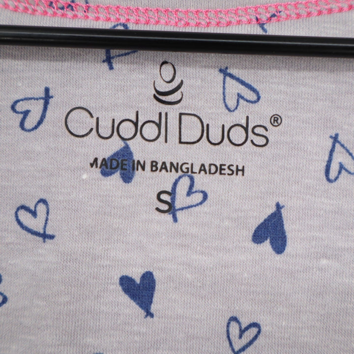 Cuddl Duds Pajama Set Womens Small Gray Blue Heart Print V-Neck Crop Pants 2pc