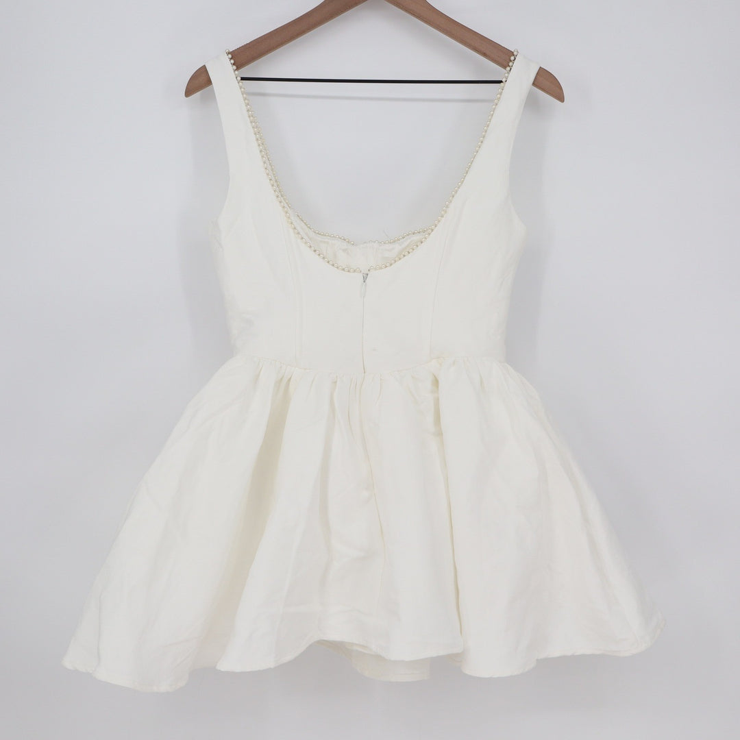 Showpo Kaitlyn Mini Dress Ivory Corset Pearl Trim Fit and Flare US 6