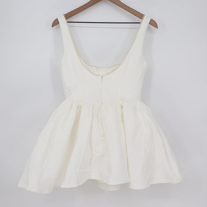 Showpo Kaitlyn Mini Dress Ivory Corset Pearl Trim Fit and Flare US 6