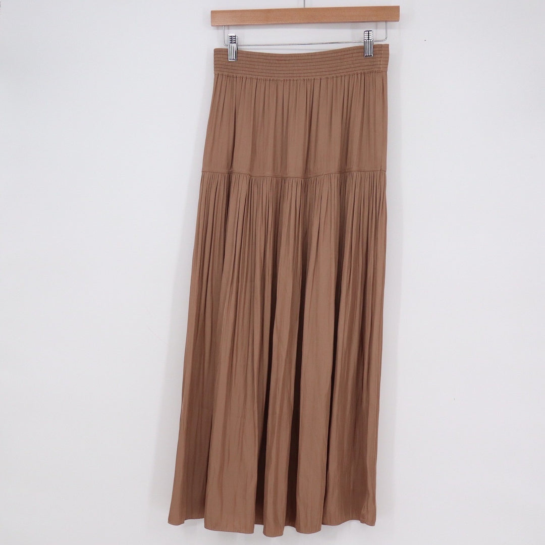 Rachel Zoe Brown Tiered Maxi Skirt Smocked Waist Pleated Boho XS