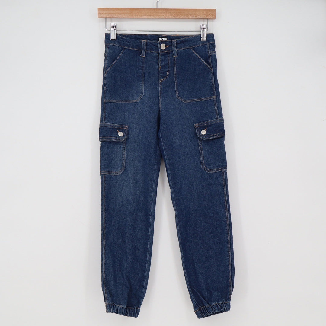DKNY Joggers Girls 12 Cargo Blue Dark Wash Elastic Cuff Excellent