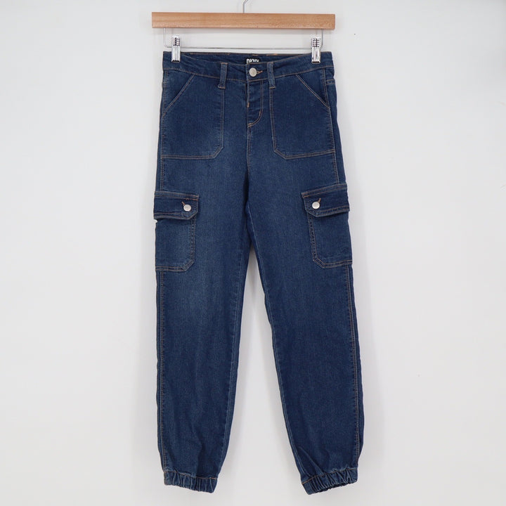 DKNY Joggers Girls 12 Cargo Blue Dark Wash Elastic Cuff Excellent