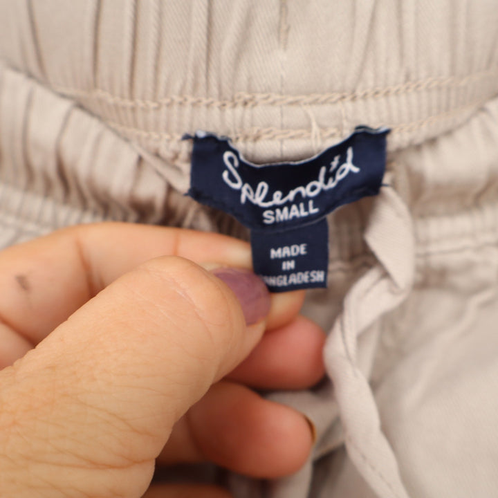 Splendid Womens Beige Wide Leg Cropped Drawstring Elastic Waist Pants Small