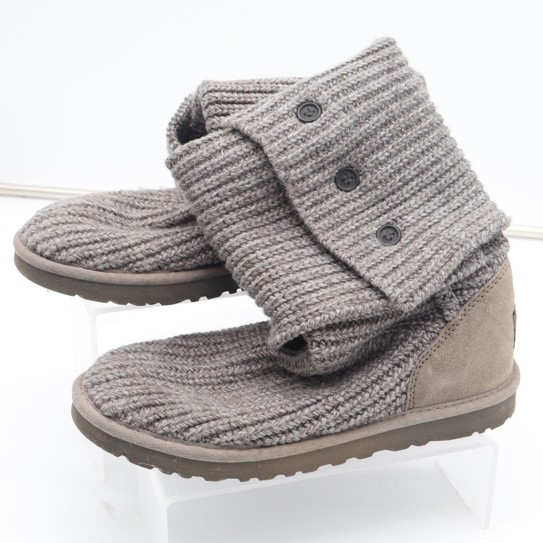 UGG Australia Cardy Grey Knit Button Tall Boots Womens Size 8