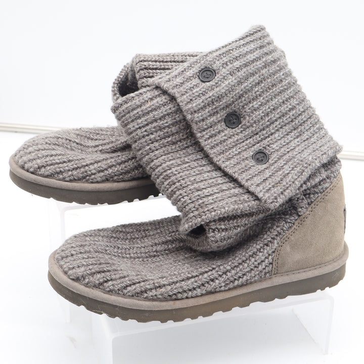UGG Australia Cardy Grey Knit Button Tall Boots Womens Size 8