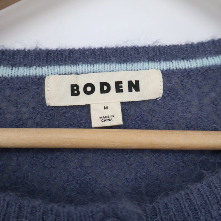 Boden Womens Blue Mohair Wool Blend Pointelle Diamond Knit Cardigan Sweater M