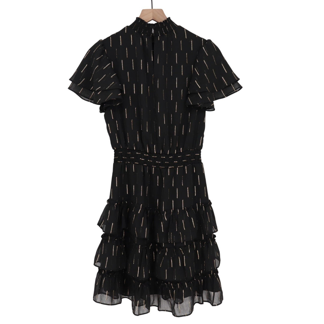 Sam and Jess Fit & Flare Dress Women Small Black Back Zip Mock Neck Short Sleeve